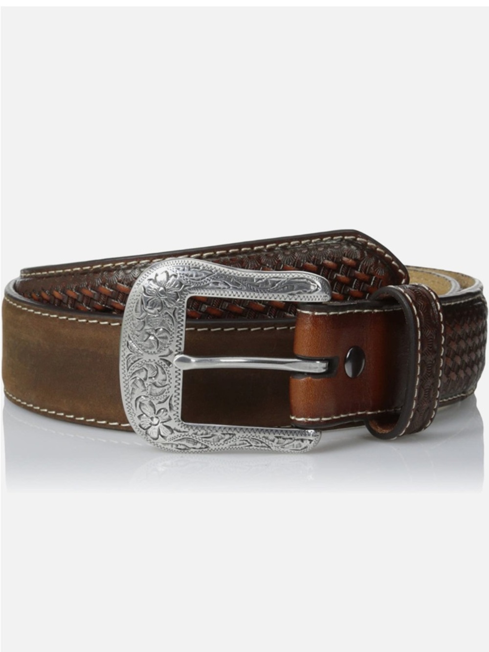 Ariat Belt Mens 40 Brown Billet Distressed Leather Basket Weave Belt